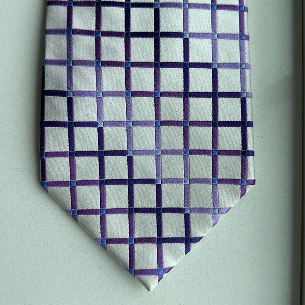 Covington 100% Silk Tie - White with Purple Checks